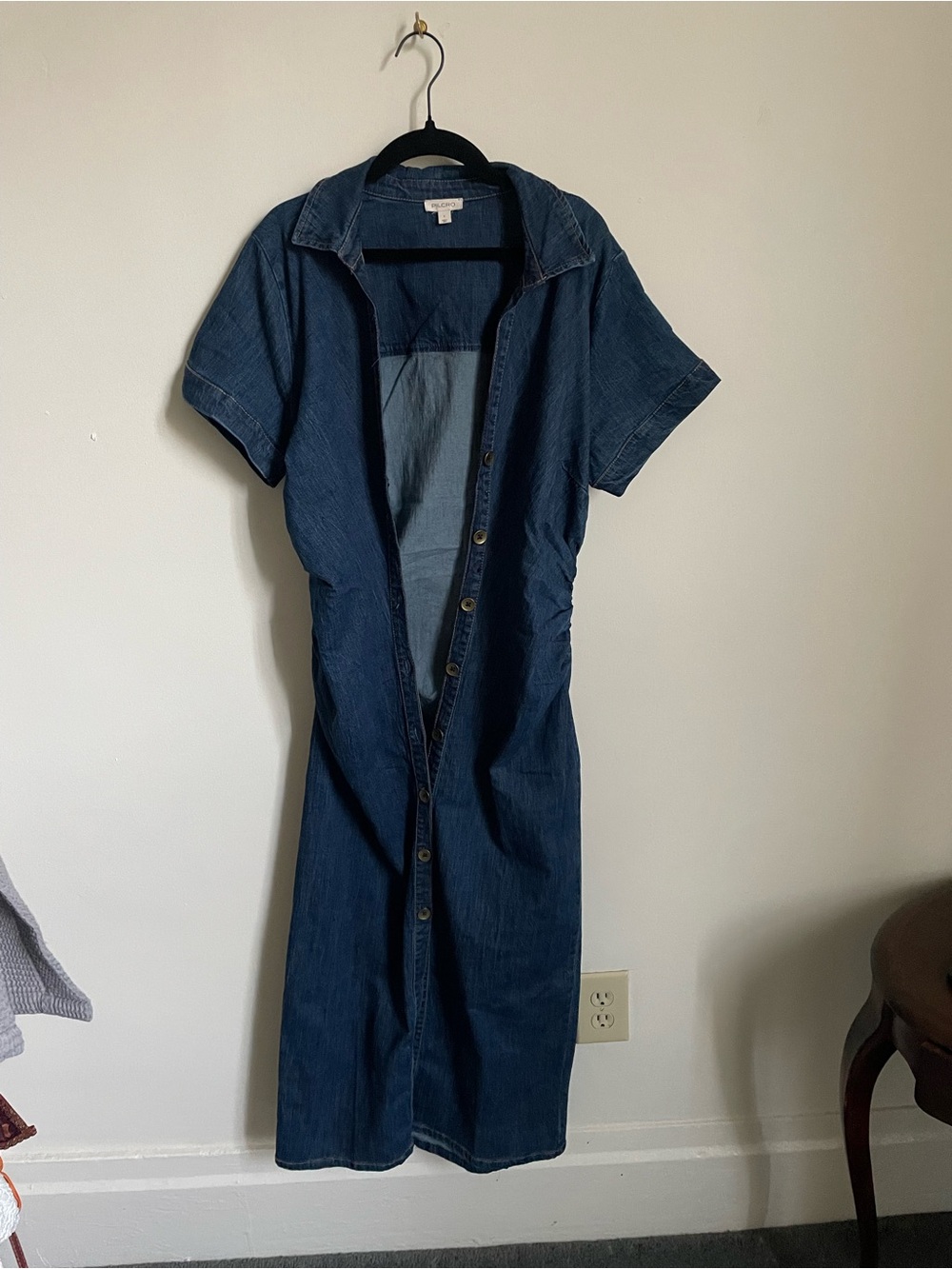 Pilcro Denim Button-Front Midi Dress in Dark Blue